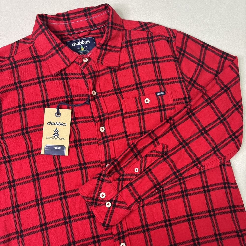 NWT Chubbies Mens Medium Classic History Flannel RED /BLACK Plaid SOFT Fast Ship